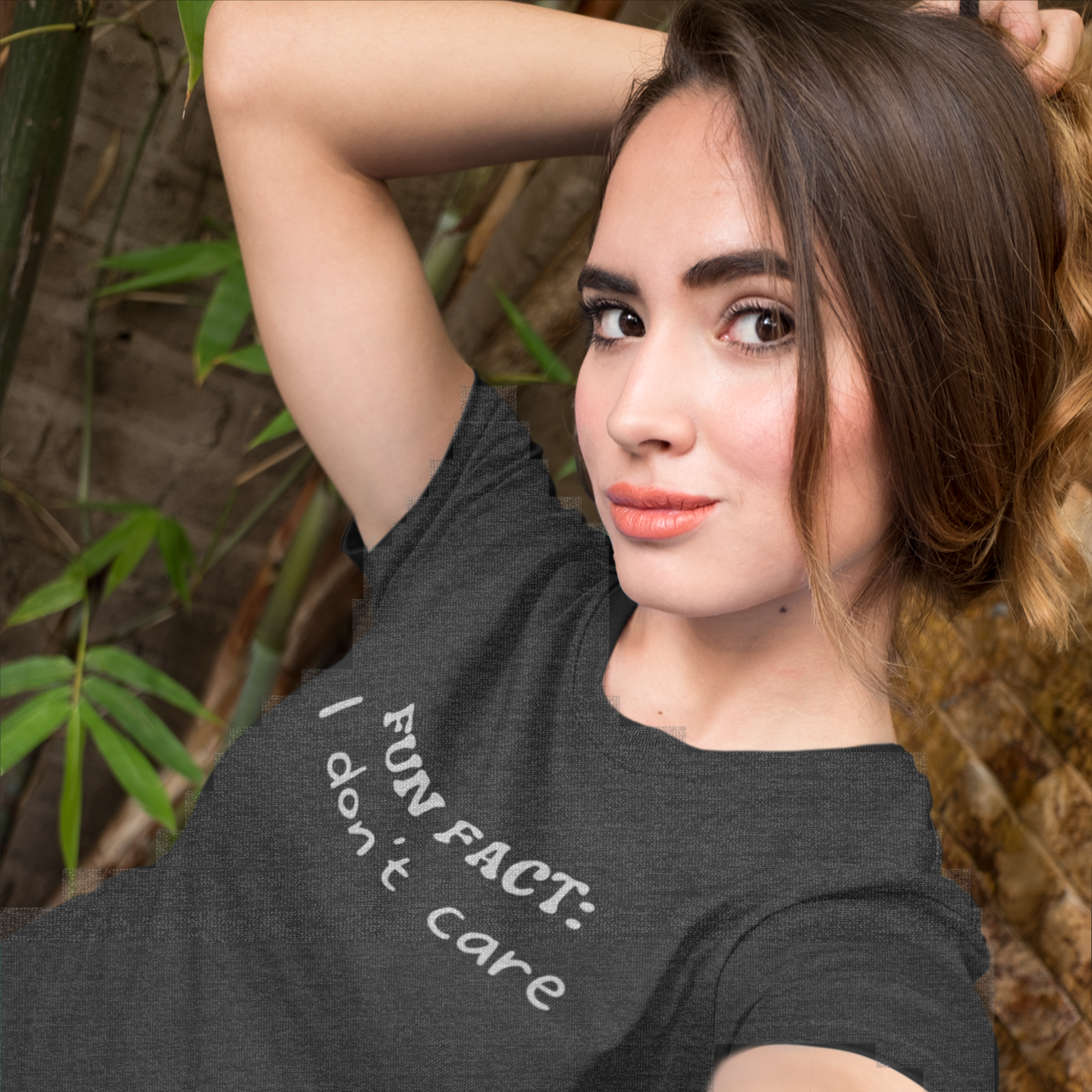 Fun-Fact-Dont-Care-activewear-tee-selfie-beautiful-brunette-girl