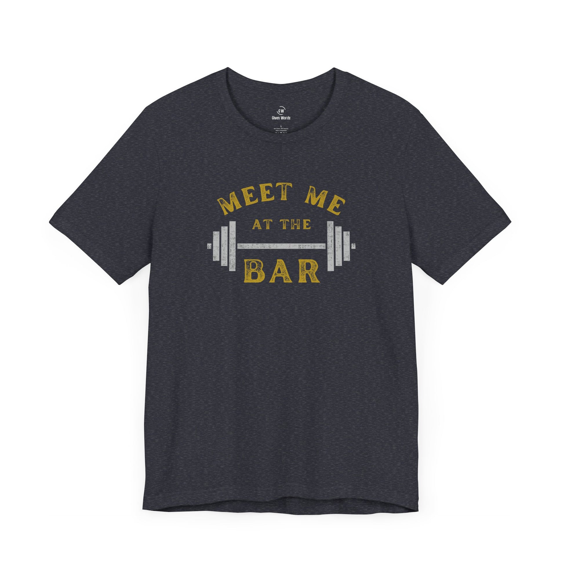 Meet me at the bar funny gym shirt in heather navy or dark blue