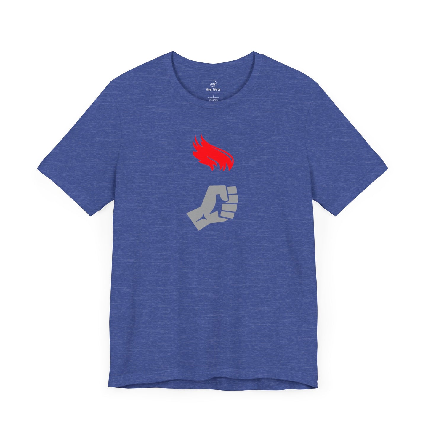 Torchbearer workout graphic tee for the gym in heather navy blue with a red flame