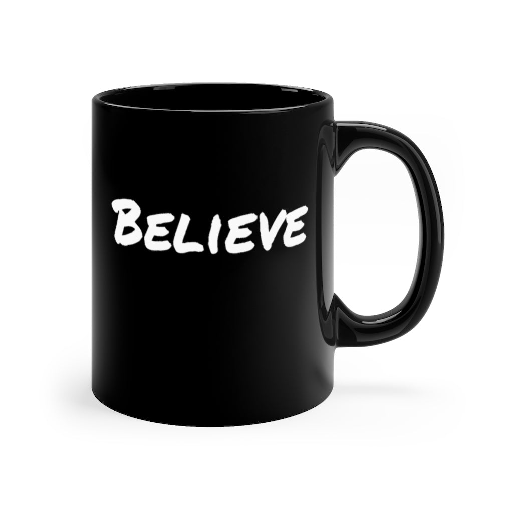 Motivational coffee mugs with the word Believe for personal power
