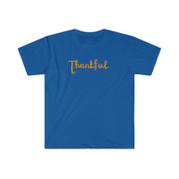 Positive message awesometee with the word Thankful on blue background