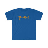 Positive message awesometee with the word Thankful on blue background