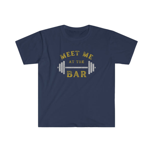 Sarcastic T Shirts funny workout shirts with words Meet Me at the Bar with weightlifting bar design