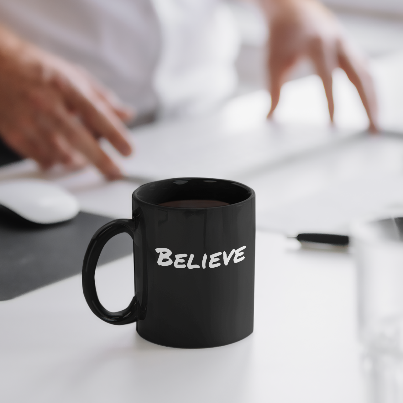 Word Believe on positive affirmations Motivational Mugs