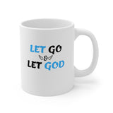 Motivational coffee mugs with the words of encouragement Let Go and Let God