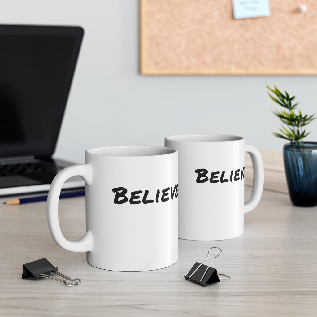 Motivational Mugs with the word Believe for an empowered life